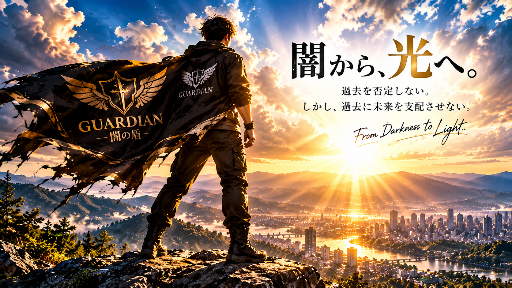 希望ある未来へ向かう人物のビジュアル
