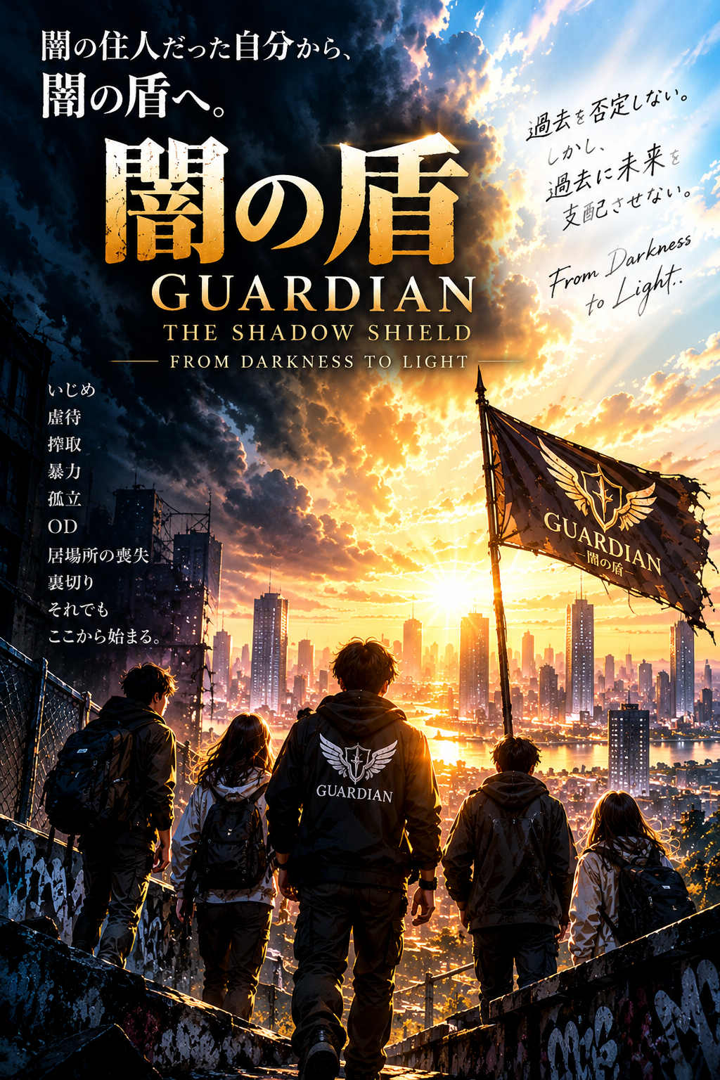 闇から光へ向かう縦型ポスター